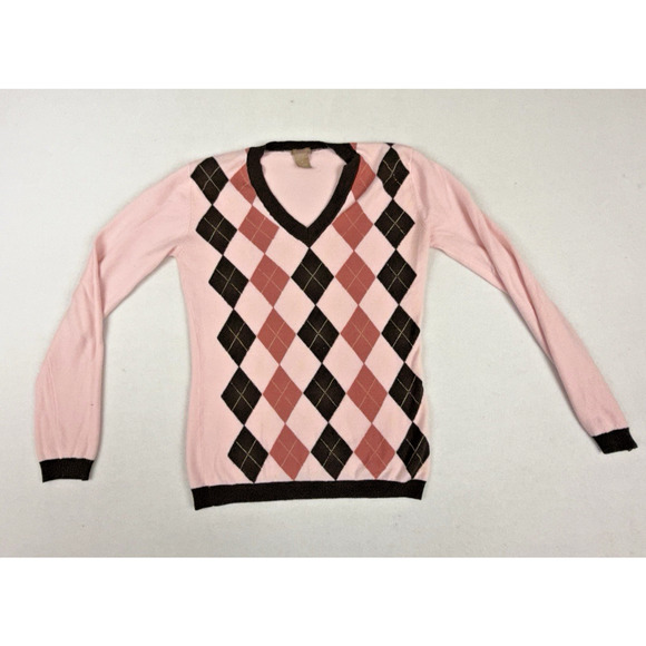 vtg y2k Forever 21 Argyle Sweater Preppy light Academia Cliassic golfcore M - Picture 1 of 6